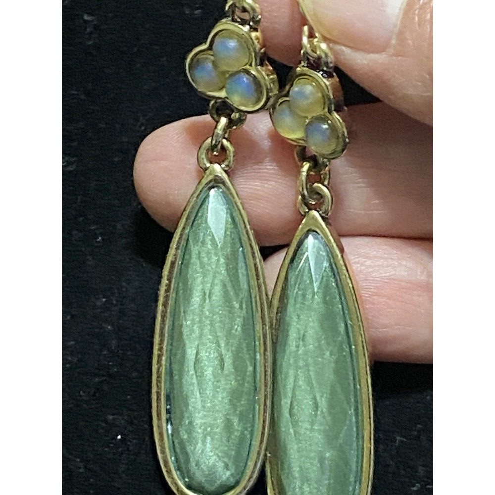 Green  Enamel Dangle Drop Earrings Vintage